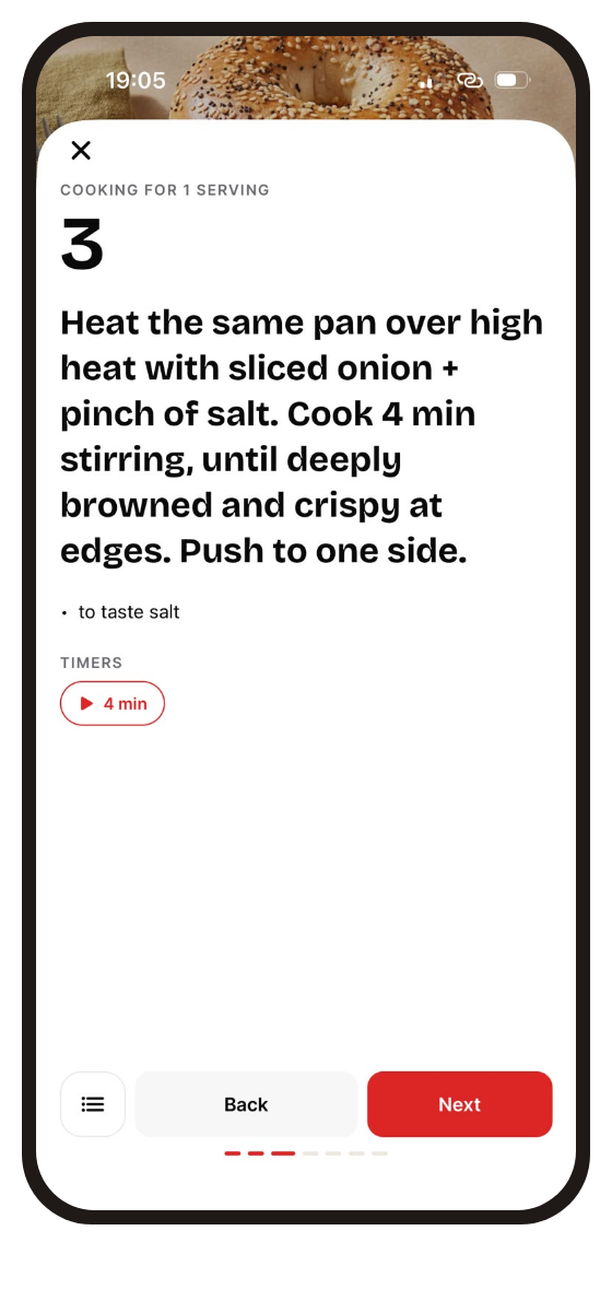 Step-by-step cooking mode